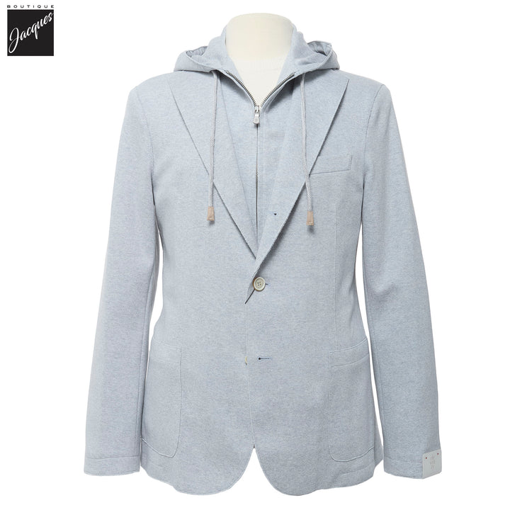 Zucchero Blue Cotton-Stretch Hybrid Sport Jacket with Removable Hood - ELEVENTY