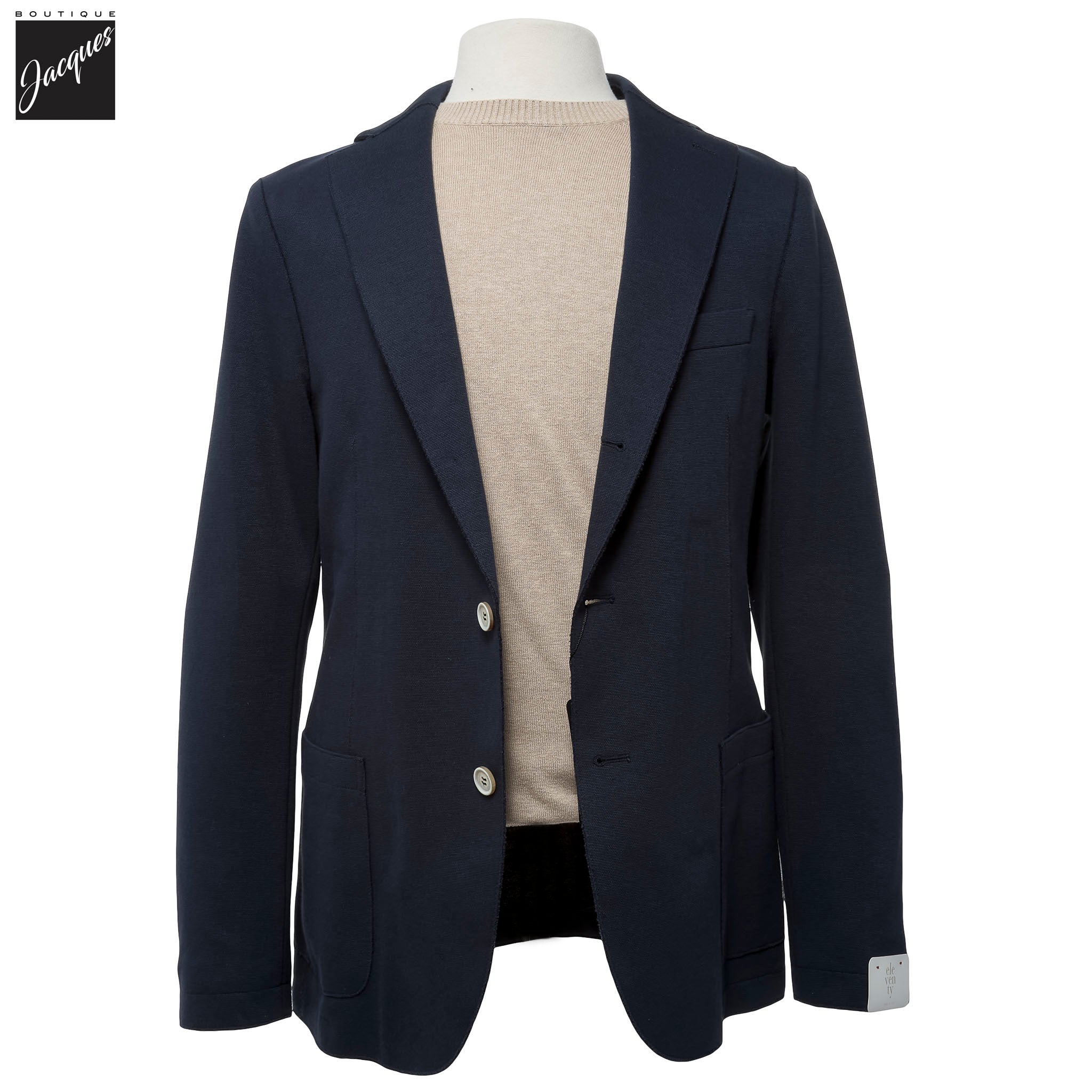 Navy Blue Cotton-Stretch Hybrid Sport Jacket with Removable Hood - ELEVENTY - Boutique Jacques International