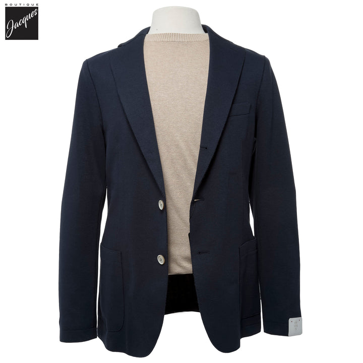 Navy Blue Cotton-Stretch Hybrid Sport Jacket with Removable Hood - ELEVENTY - Boutique Jacques International