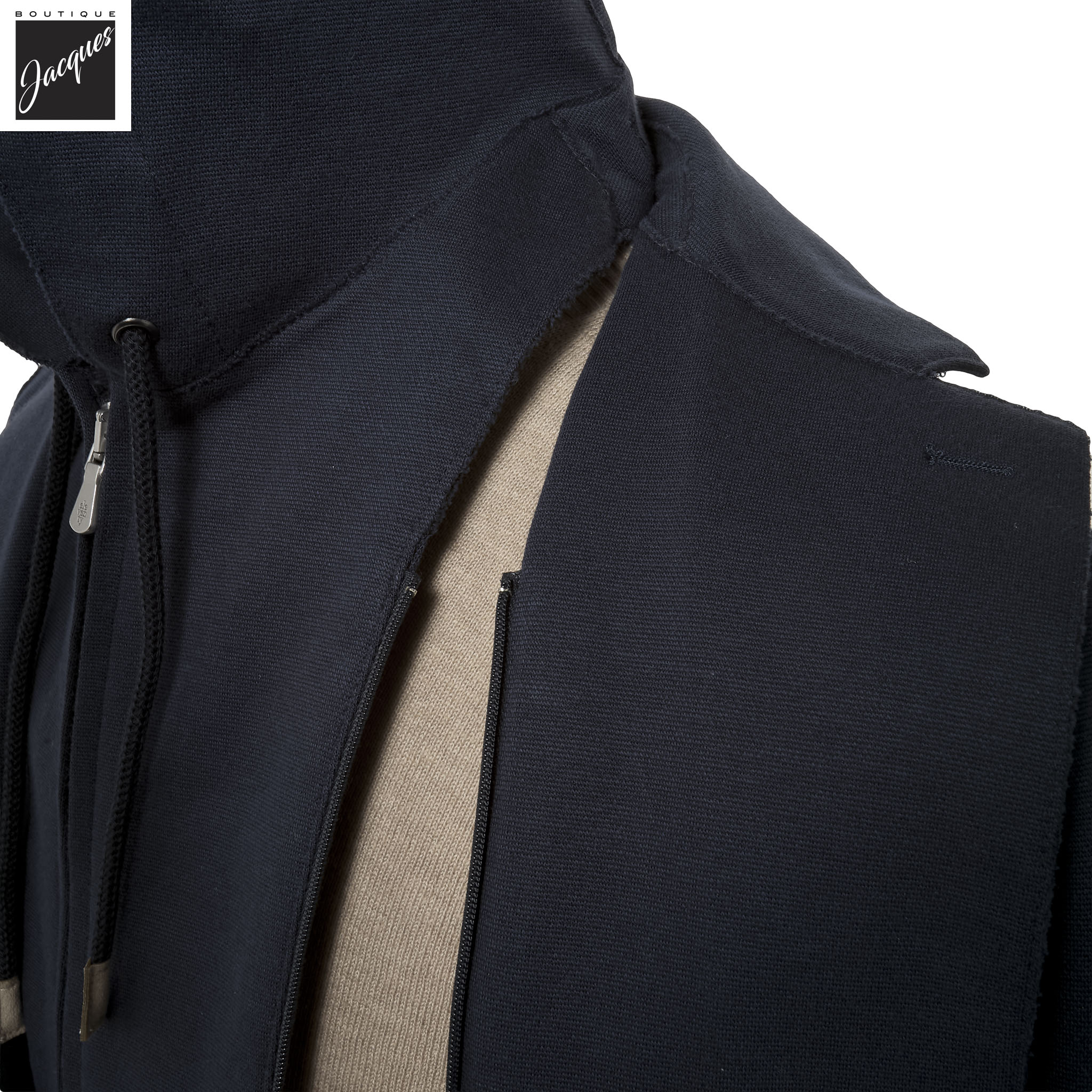 Navy Blue Cotton-Stretch Hybrid Sport Jacket with Removable Hood - ELEVENTY - Boutique Jacques International