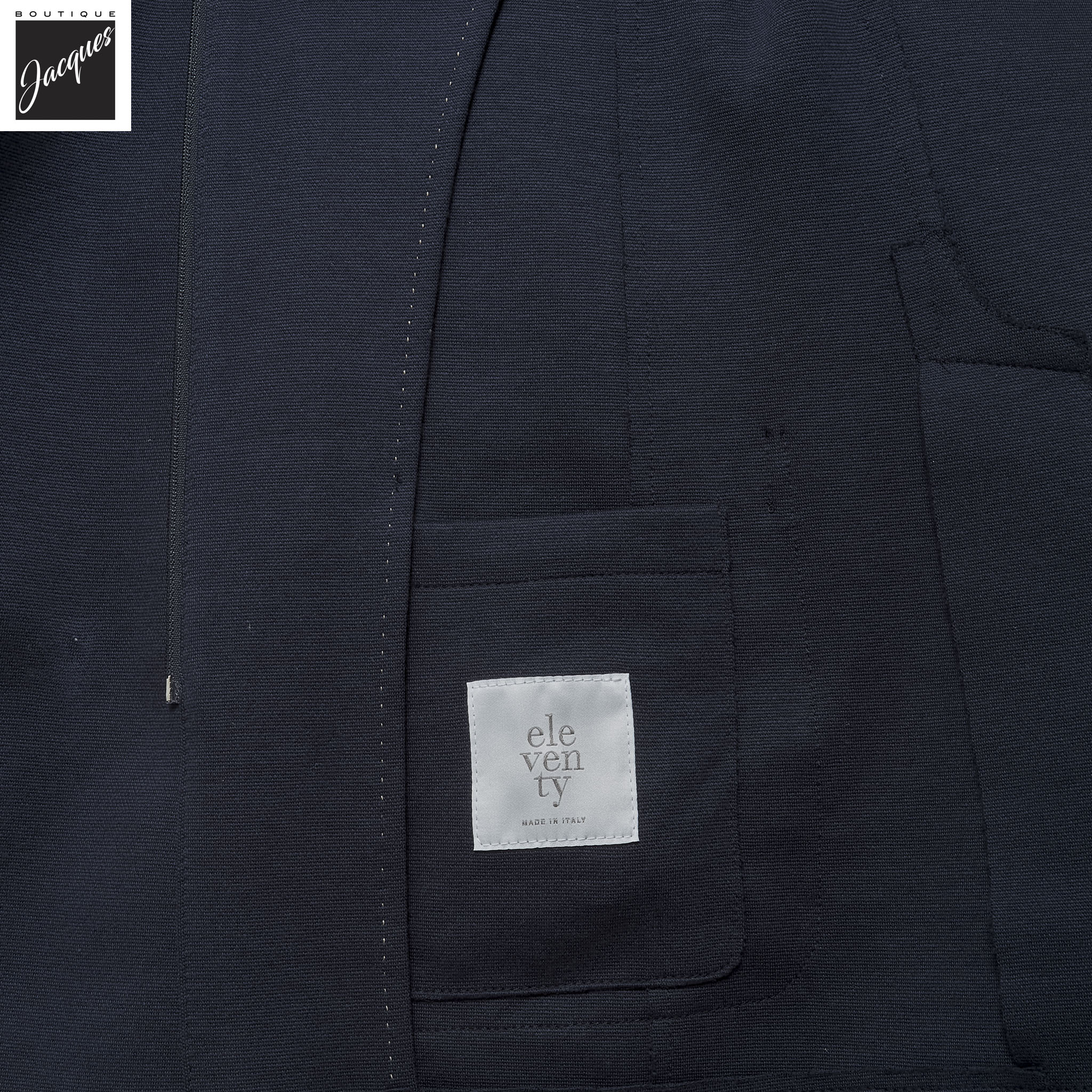 Navy Blue Cotton-Stretch Hybrid Sport Jacket with Removable Hood - ELEVENTY - Boutique Jacques International
