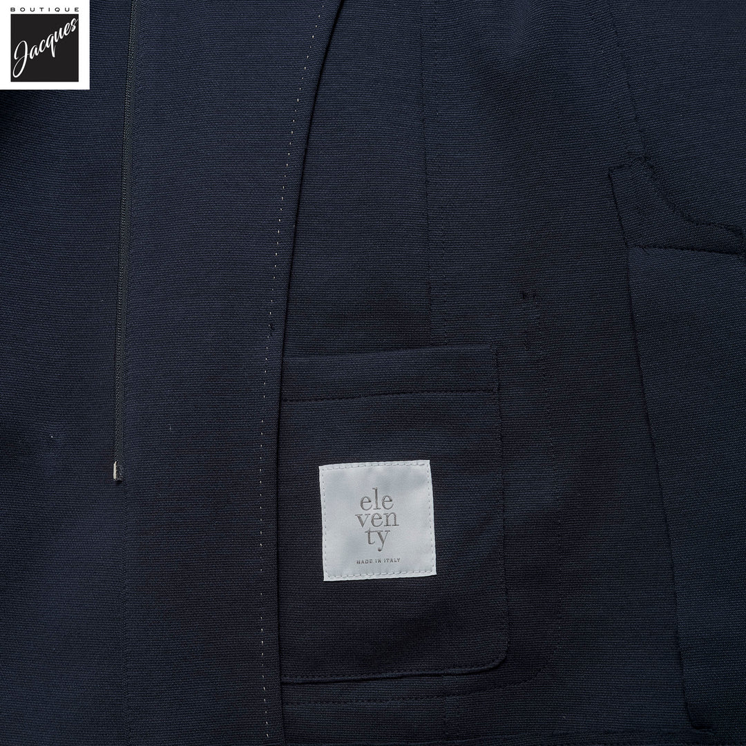 Navy Blue Cotton-Stretch Hybrid Sport Jacket with Removable Hood - ELEVENTY - Boutique Jacques International