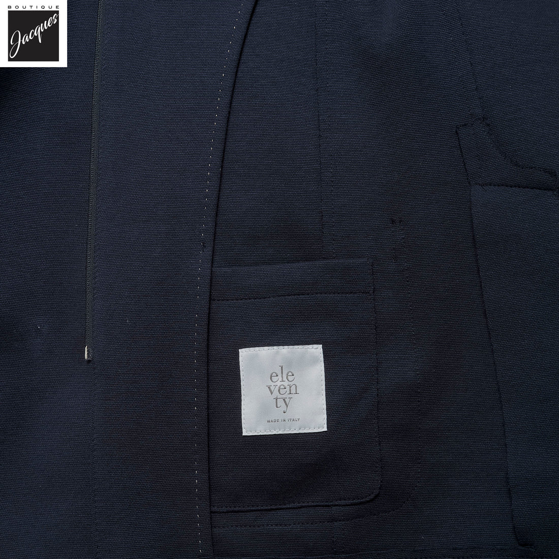 Navy Blue Cotton-Stretch Hybrid Sport Jacket with Removable Hood - ELEVENTY - Boutique Jacques International