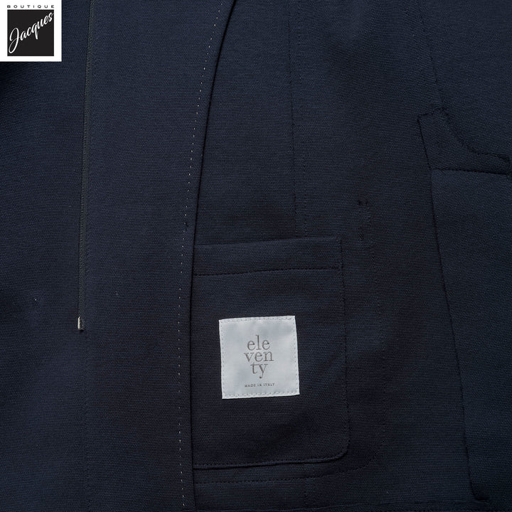 Navy Blue Cotton-Stretch Hybrid Sport Jacket with Removable Hood - ELEVENTY - Boutique Jacques International
