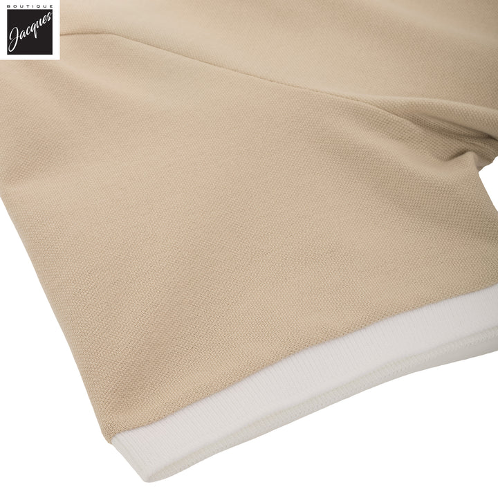 Sand Pique Cotton Polo Shirt with White Trims - ELEVENTY PLATINUM - Boutique Jacques International