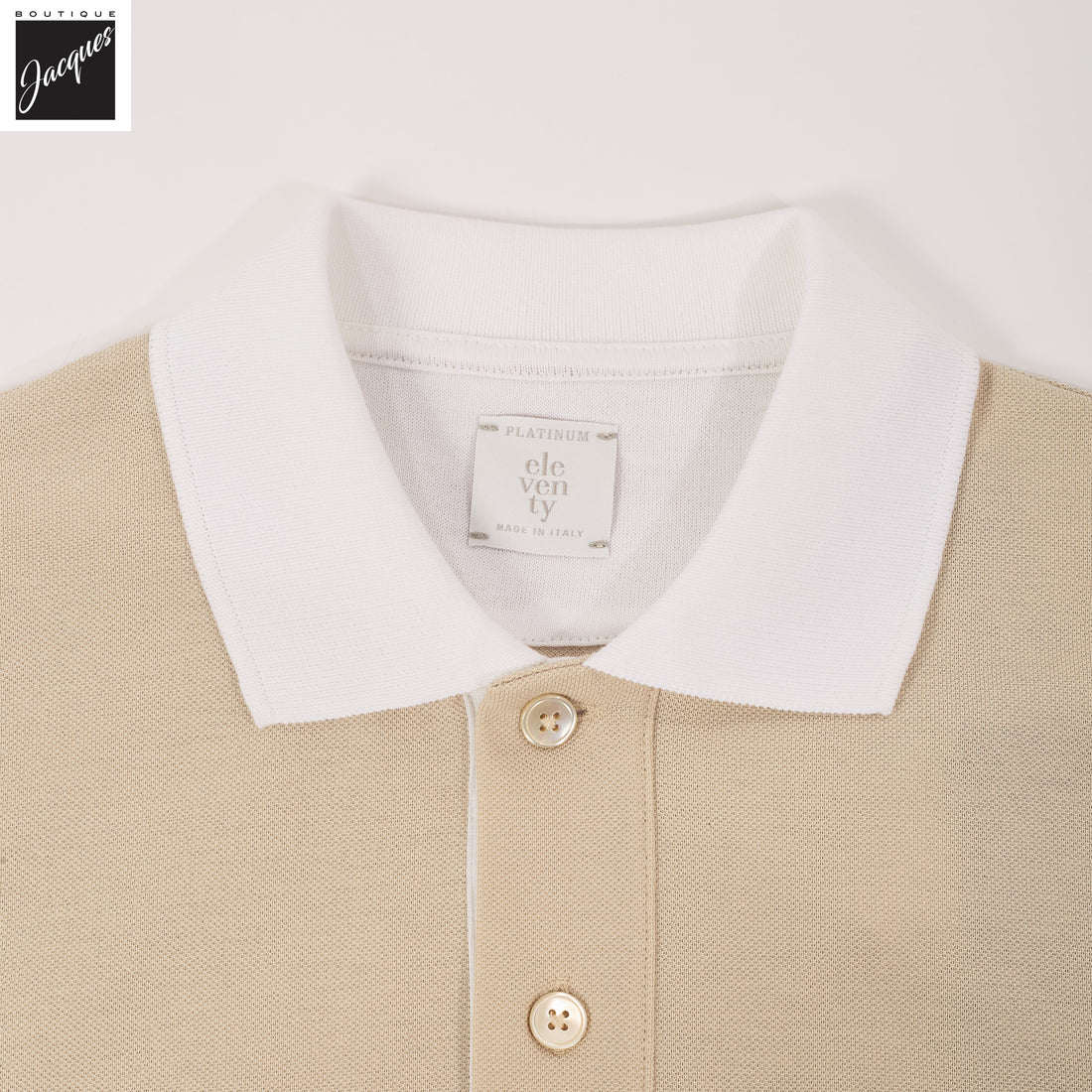 Sand Pique Cotton Polo Shirt with White Trims - ELEVENTY PLATINUM - Boutique Jacques International