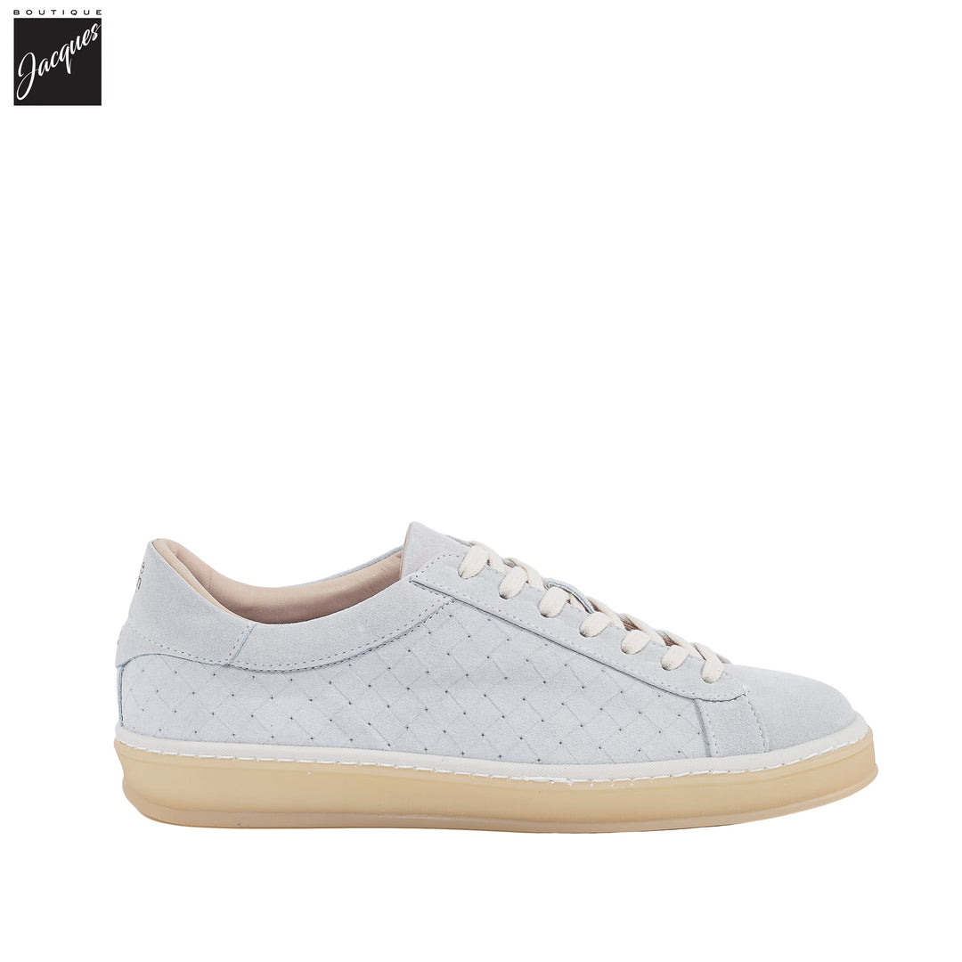 Platinum Gray Suede Leather Woven-Effect Sneaker - Eleventy - Boutique Jacques International