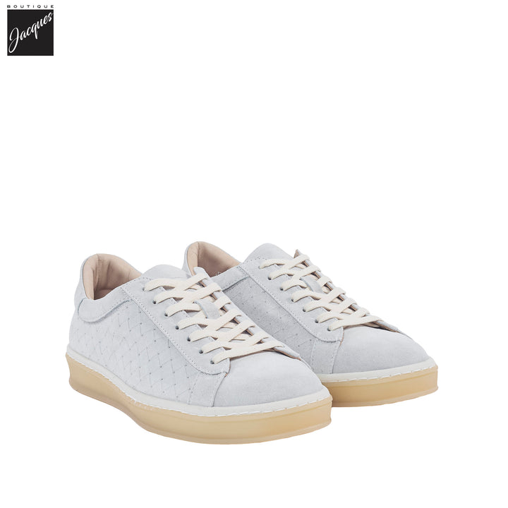 Platinum Gray Suede Leather Woven-Effect Sneaker - Eleventy - Boutique Jacques International