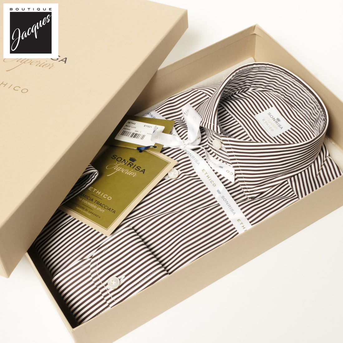 Chocolate Brown Striped Superior Cotton Modern Fit Dress Shirt - SONRISA
