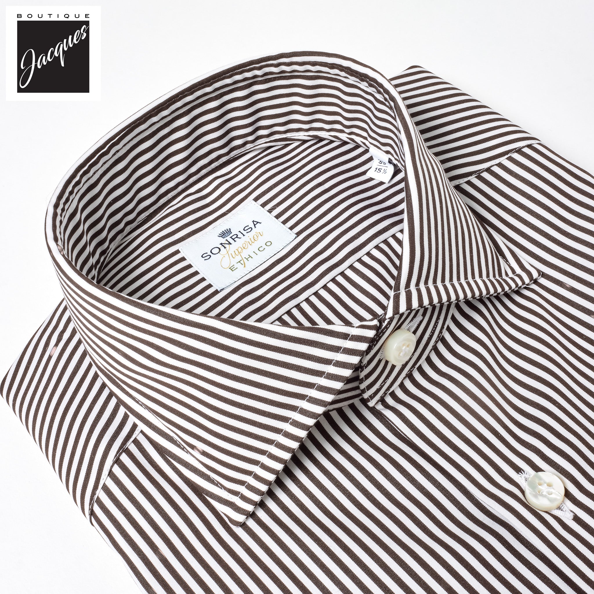 Chocolate Brown Striped Superior Cotton Modern Fit Dress Shirt - SONRISA