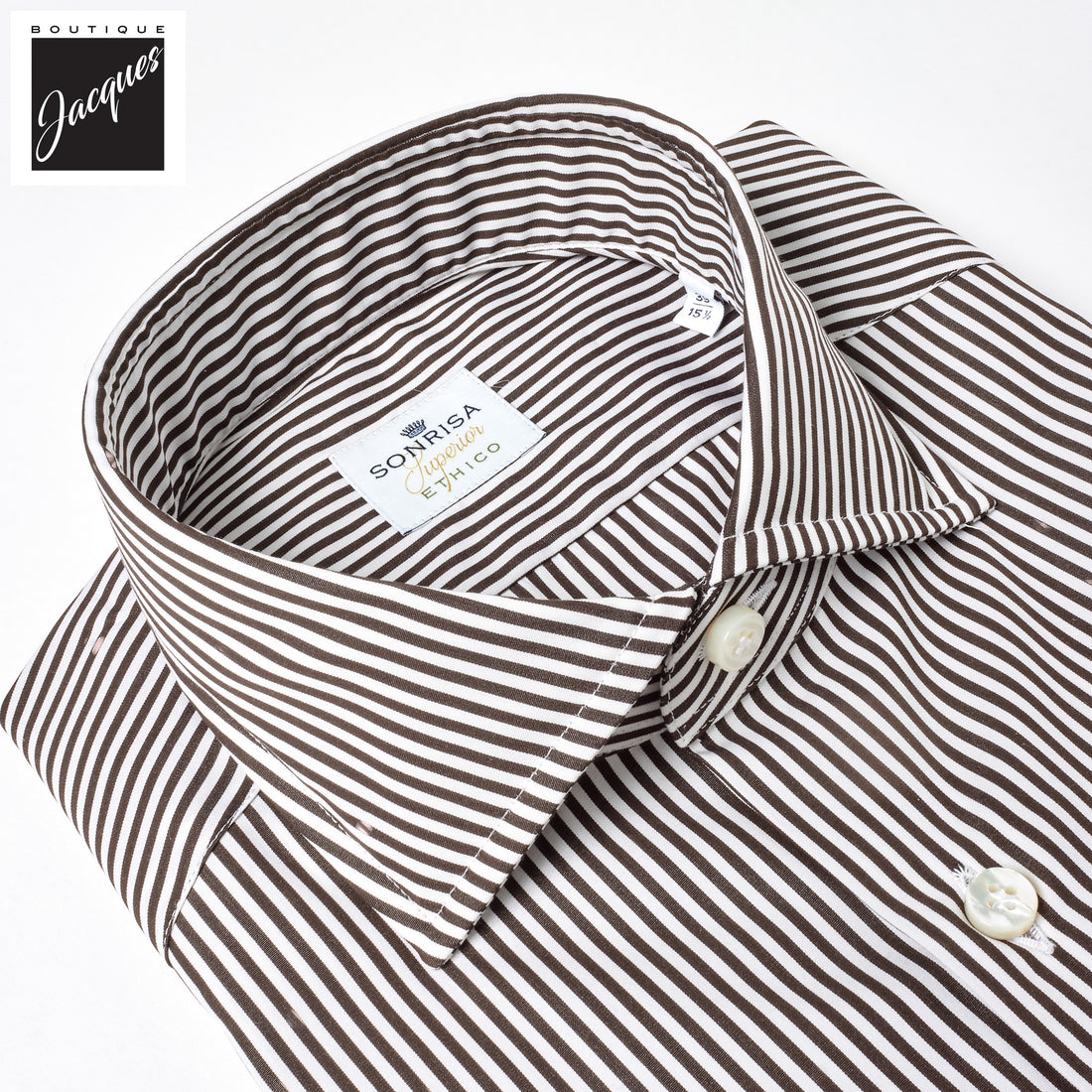 Chocolate Brown Striped Superior Cotton Modern Fit Dress Shirt - SONRISA