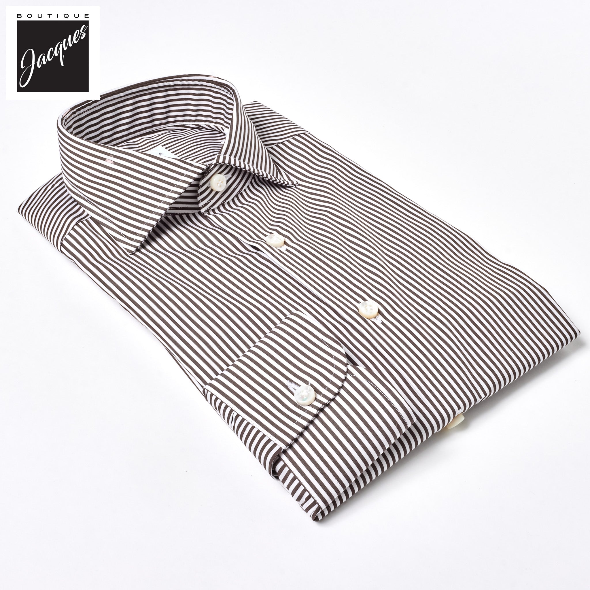 Chocolate Brown Striped Superior Cotton Modern Fit Dress Shirt - SONRISA