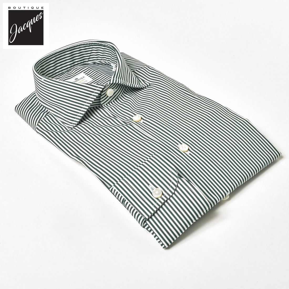 Dark Green Striped Superior Cotton Modern Fit Dress Shirt - SONRISA