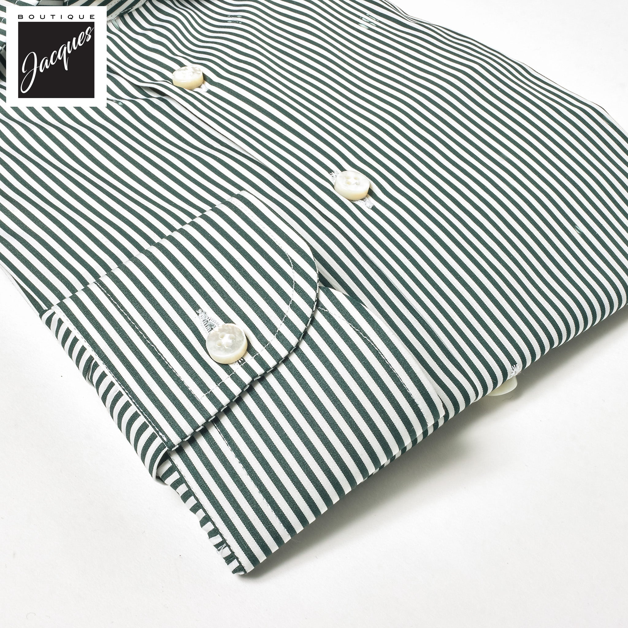 Dark Green Striped Superior Cotton Modern Fit Dress Shirt - SONRISA