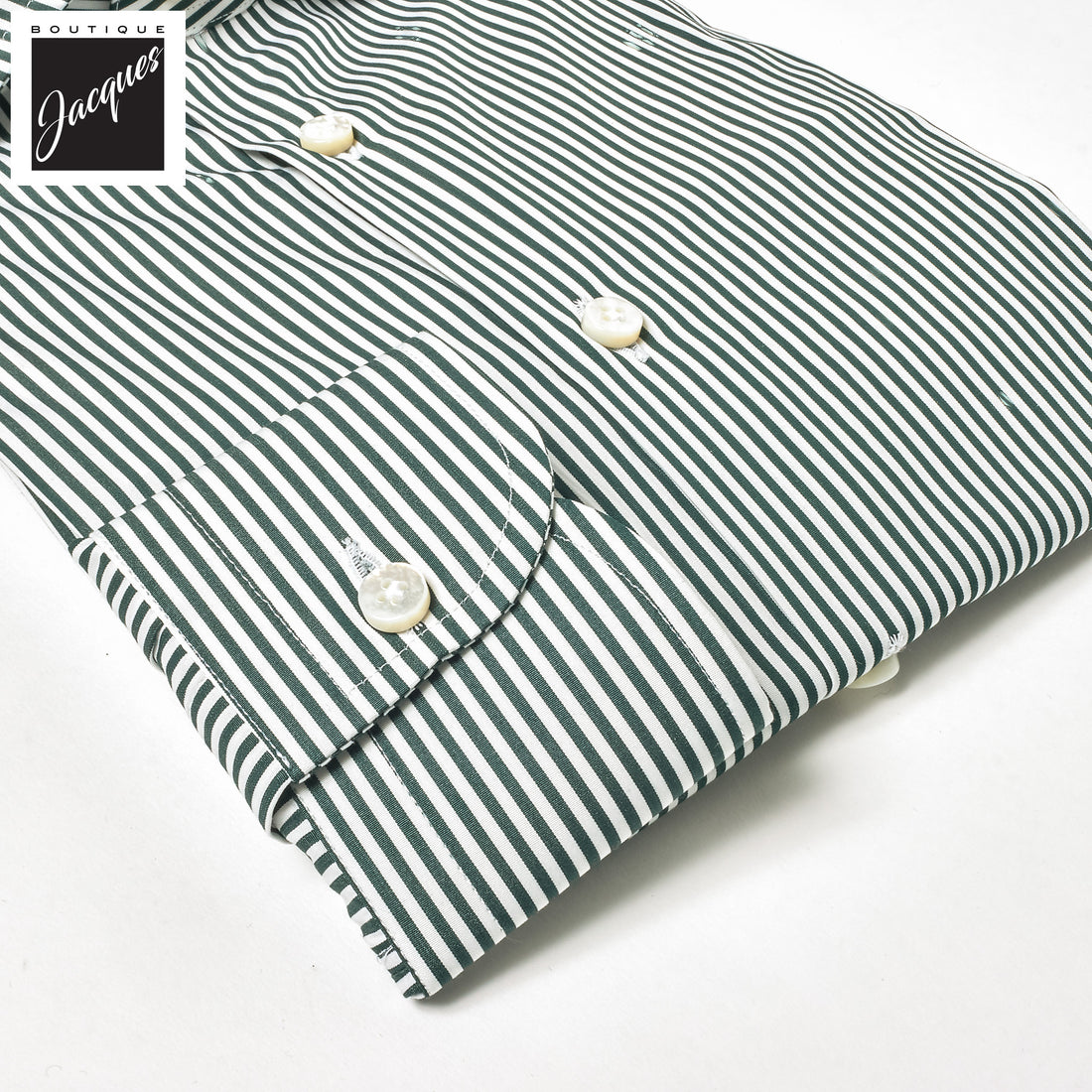 Dark Green Striped Superior Cotton Modern Fit Dress Shirt - SONRISA