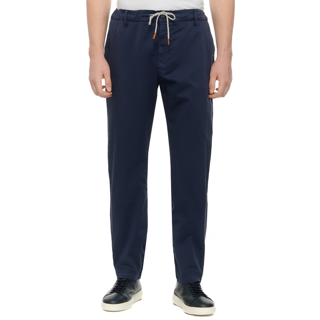 Navy Blue Cotton Jogger-Style Chino Pants - ELEVENTY