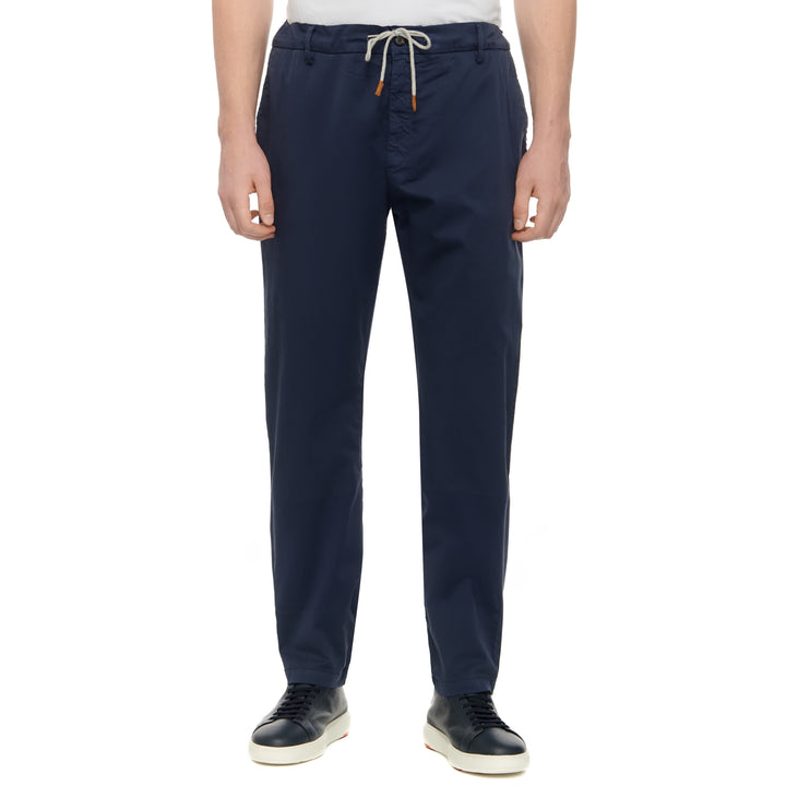 Navy Blue Cotton Jogger-Style Chino Pants - ELEVENTY