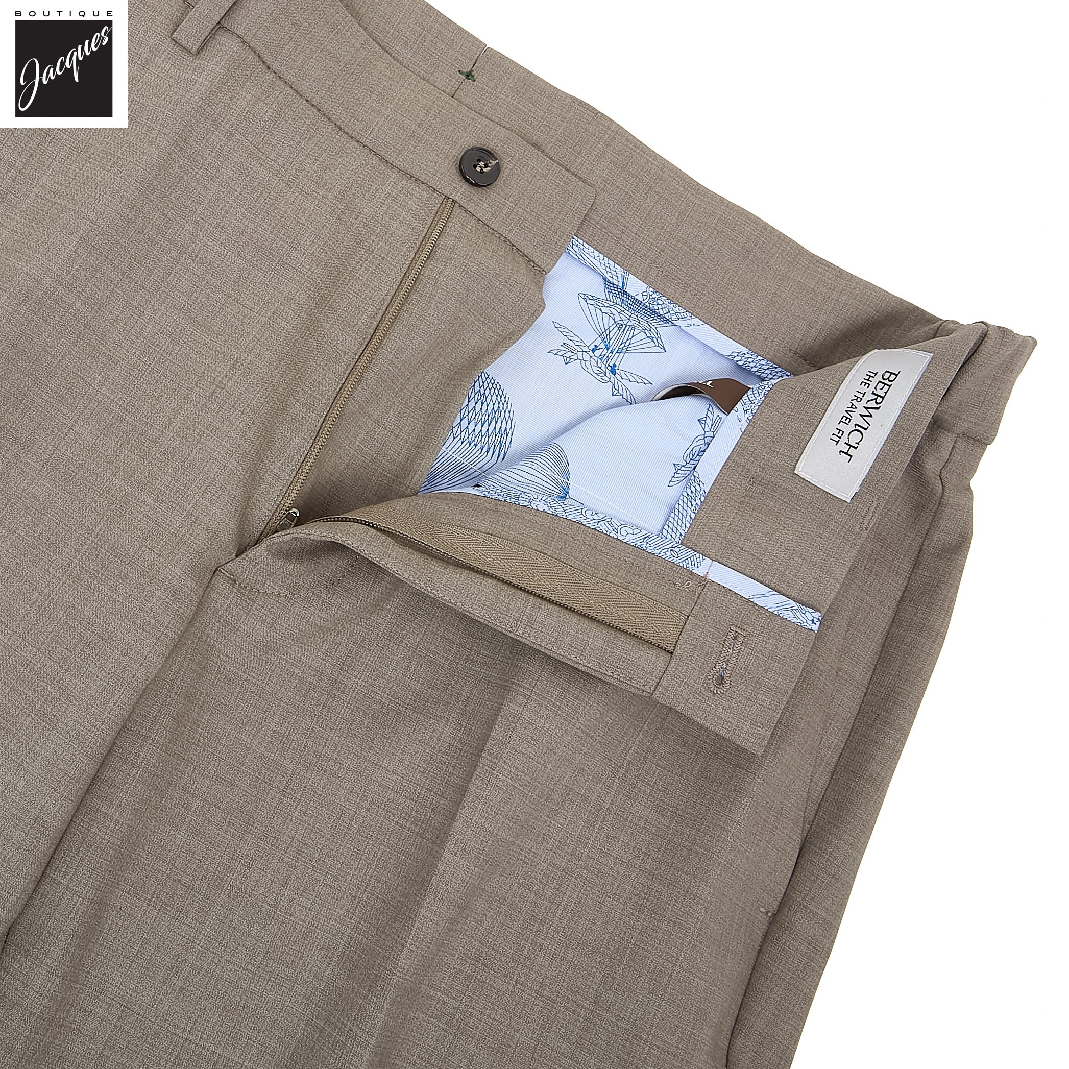 Taupe Wool-Stretch Morello Elax Trouser - Berwich - Boutique Jacques International