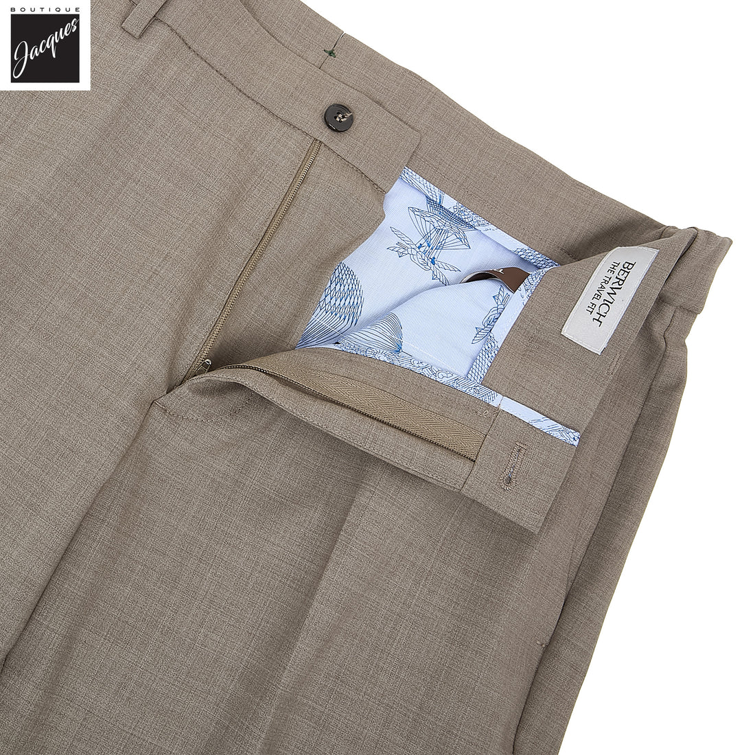 Taupe Wool-Stretch Morello Elax Trouser - Berwich - Boutique Jacques International