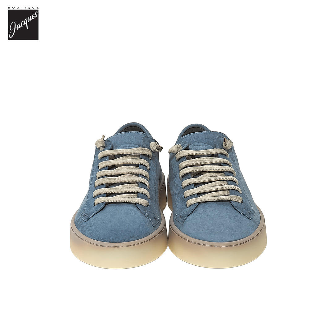 Avio Blue Deerskin Suede Shaded-Sole Slip-On Sneakers - Fabiano Ricci - Boutique Jacques International
