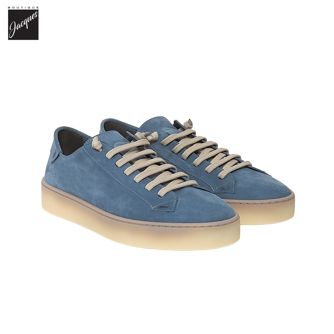 Avio Blue Deerskin Suede Shaded-Sole Slip-On Sneakers - Fabiano Ricci - Boutique Jacques International
