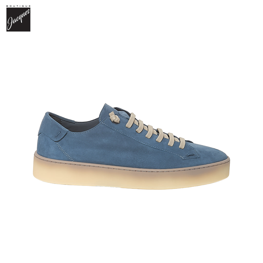 Avio Blue Deerskin Suede Shaded-Sole Slip-On Sneakers - Fabiano Ricci - Boutique Jacques International