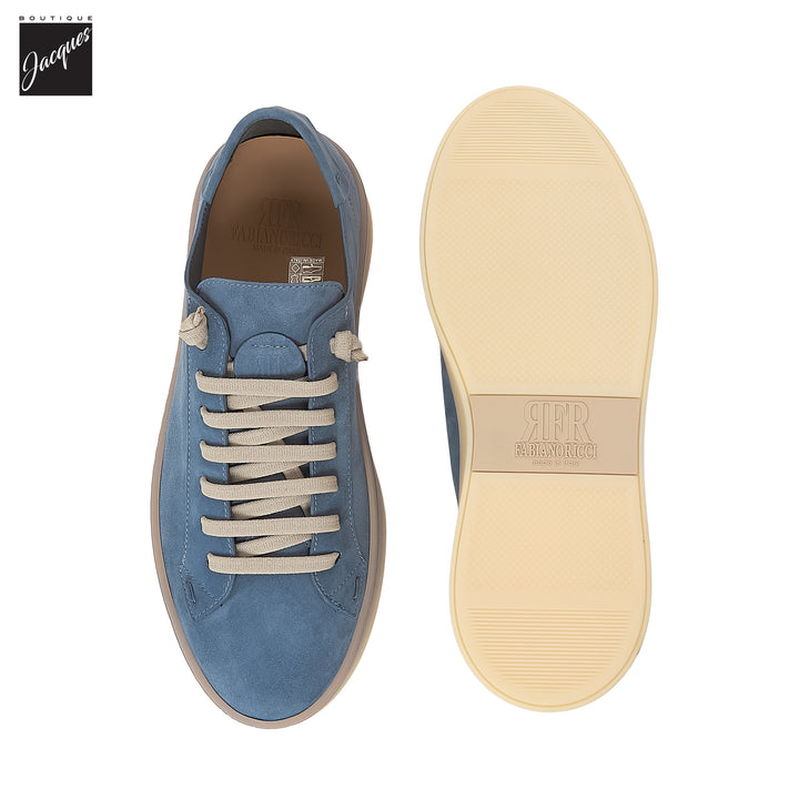 Avio Blue Deerskin Suede Shaded-Sole Slip-On Sneakers - Fabiano Ricci - Boutique Jacques International