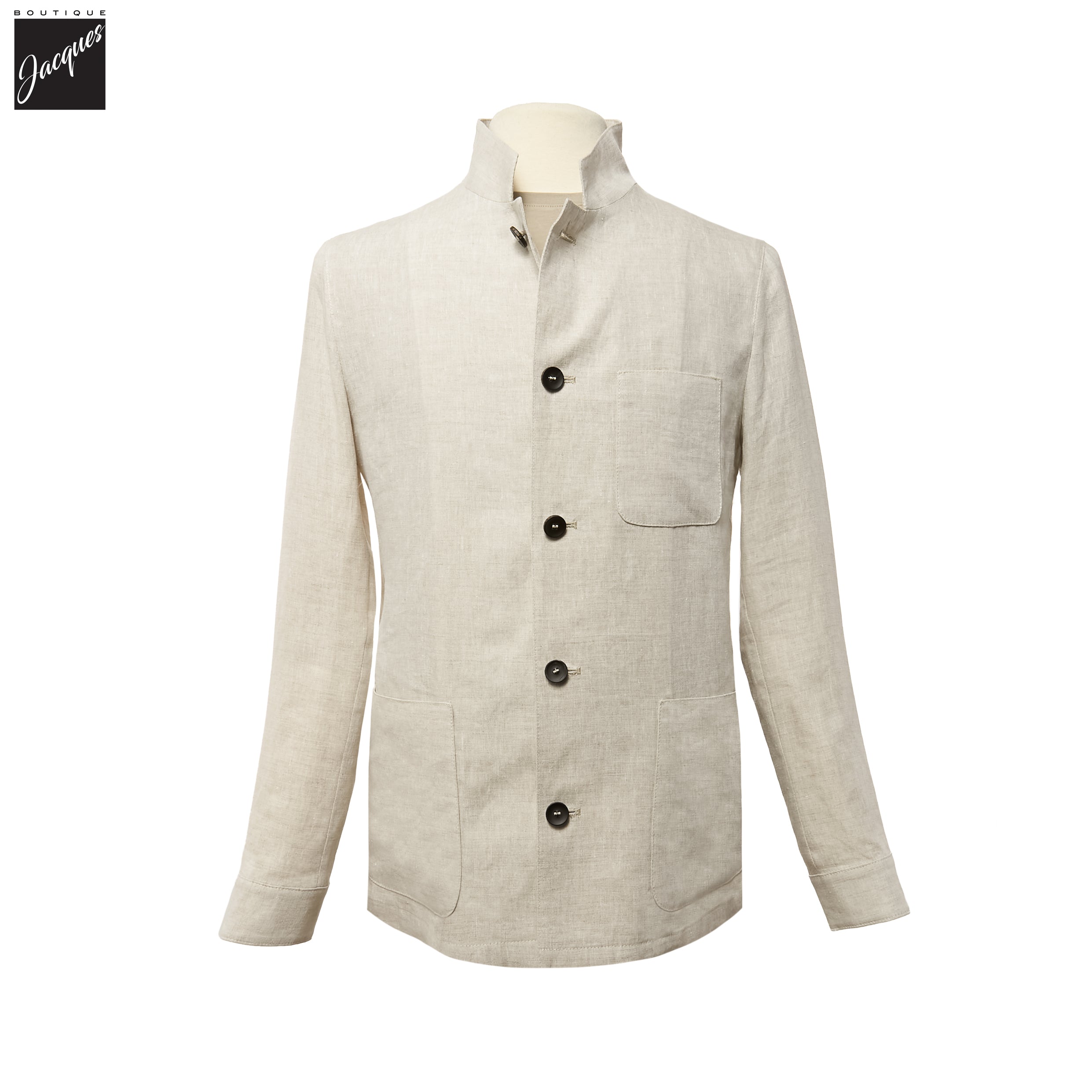 Ecru Linen Stand-Up Collar Sport Jacket - FRADI - Boutique Jacques International