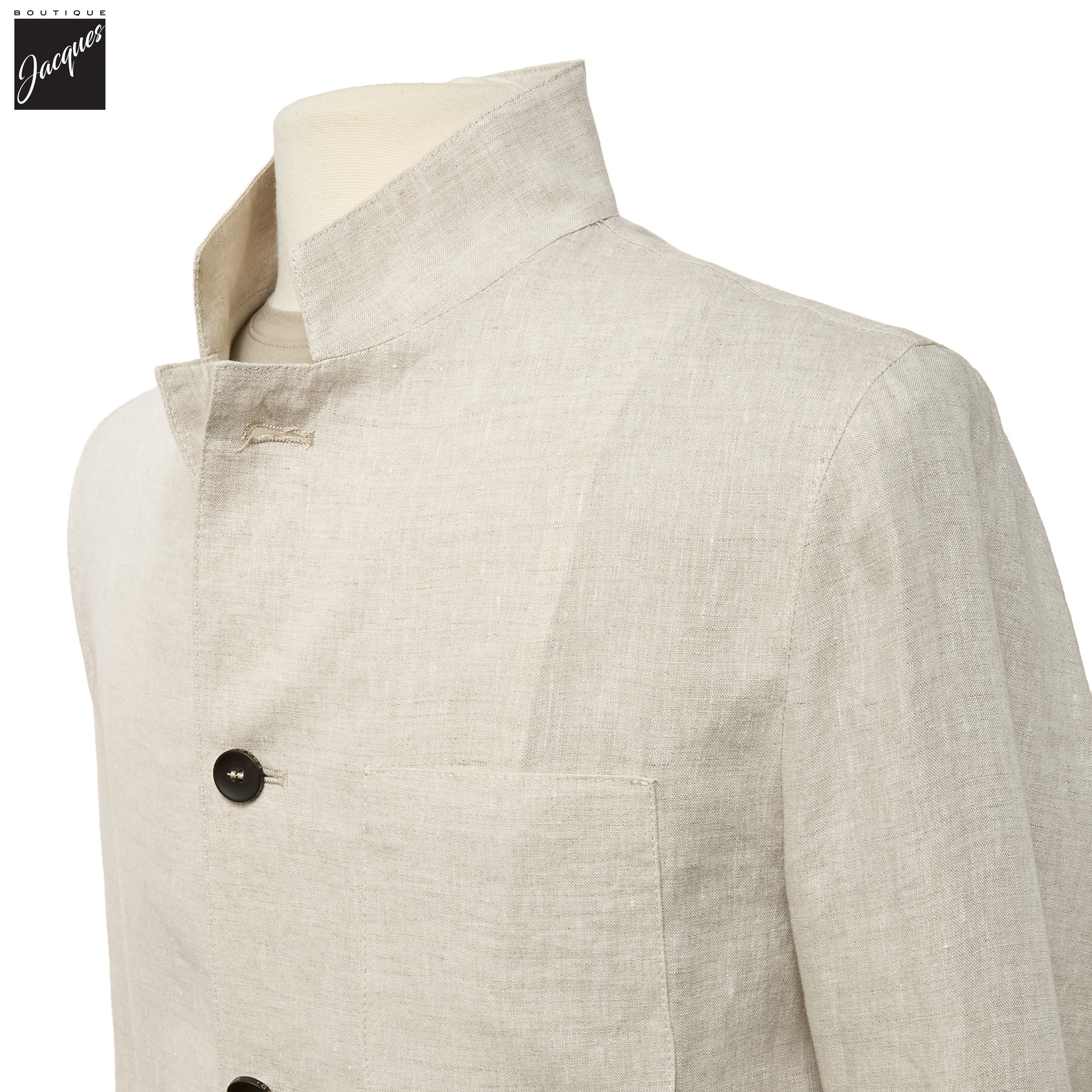 Ecru Linen Stand-Up Collar Sport Jacket - FRADI - Boutique Jacques International