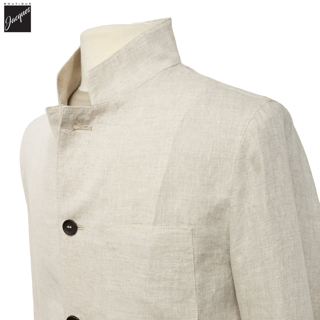 Ecru Linen Stand-Up Collar Sport Jacket - FRADI - Boutique Jacques International
