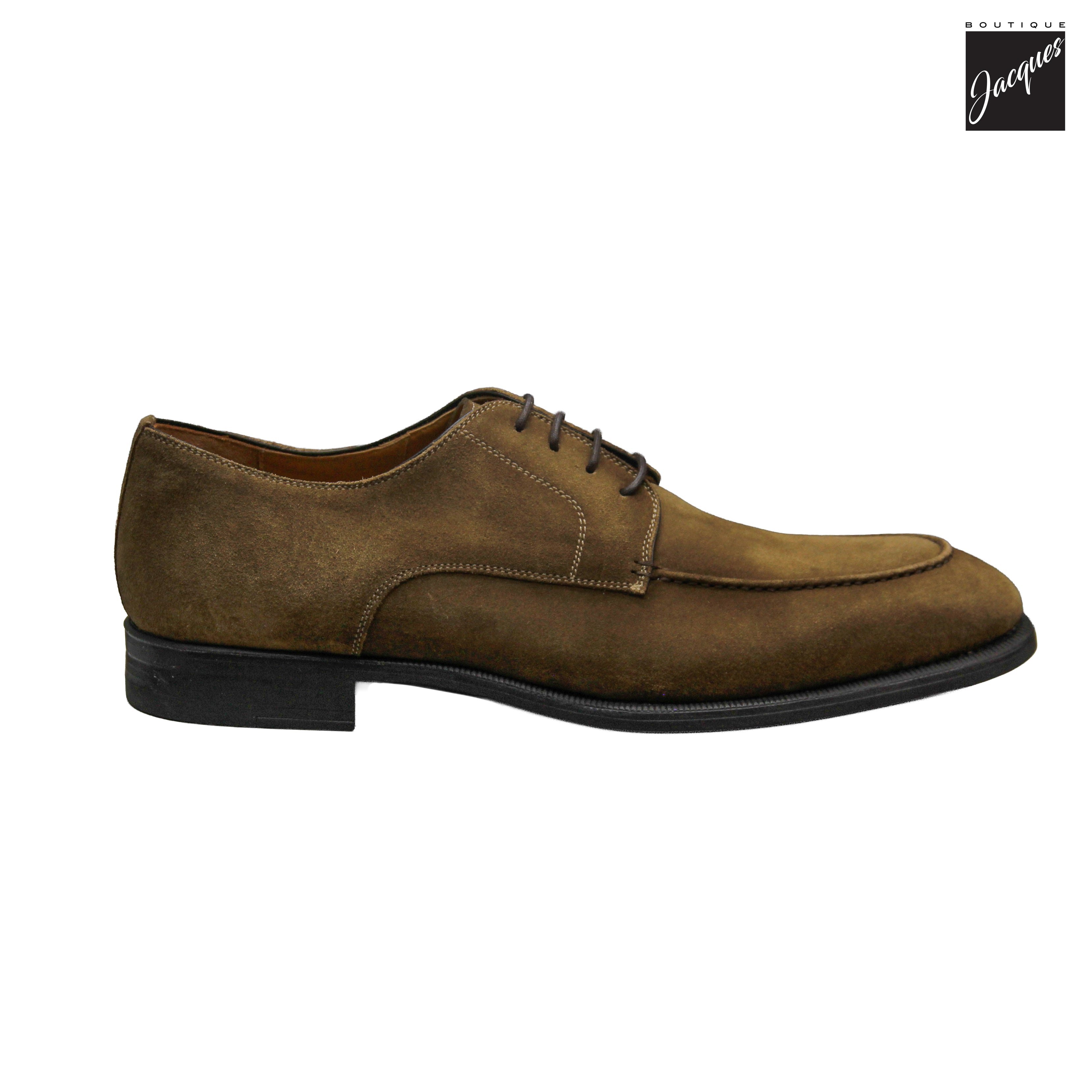 Taupe Suede Garner Apron Toe Derby Shoes - Magnanni