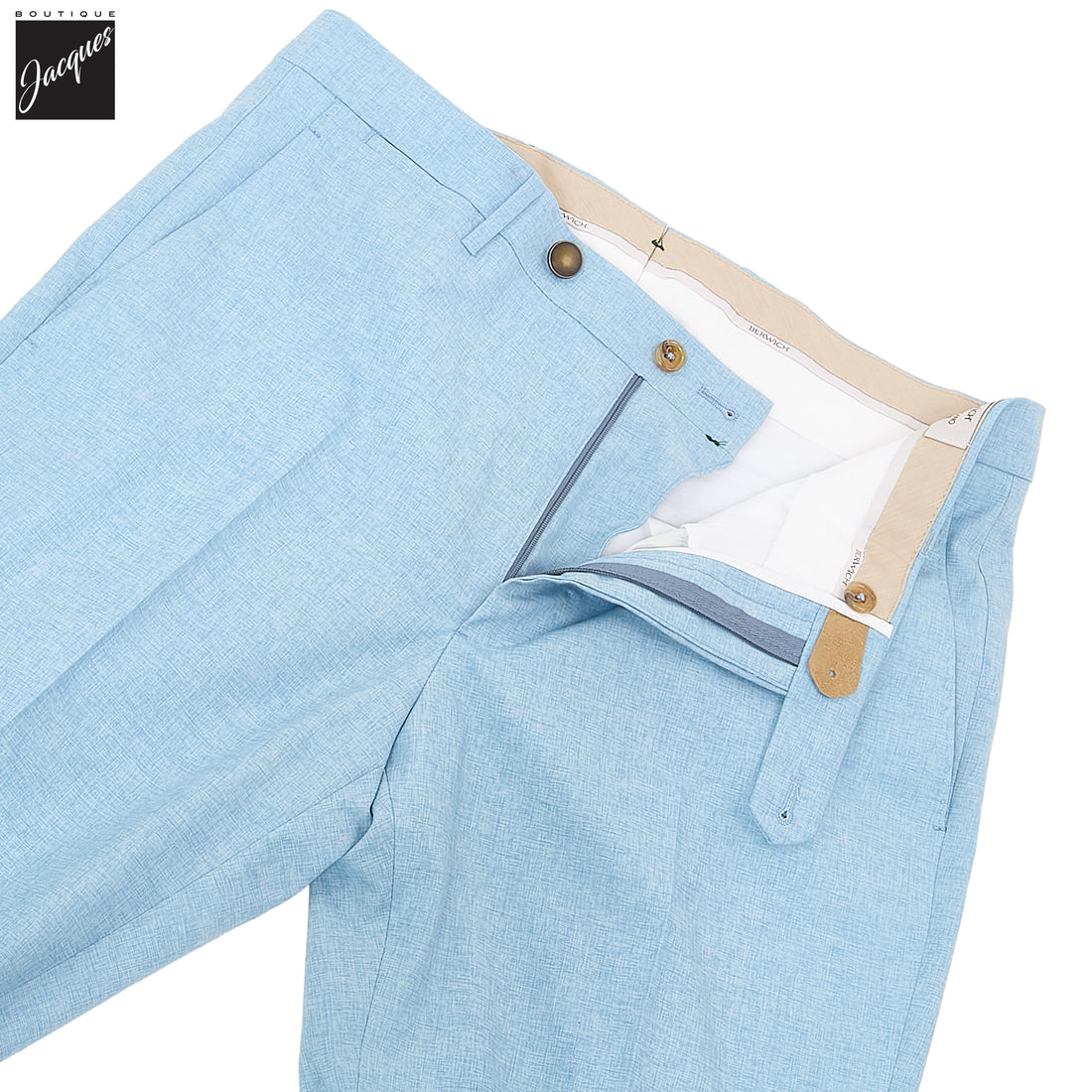 Sky Blue Wool/Cotton/Silk Micro-Effect Vulcano Trouser - Berwich - Boutique Jacques International