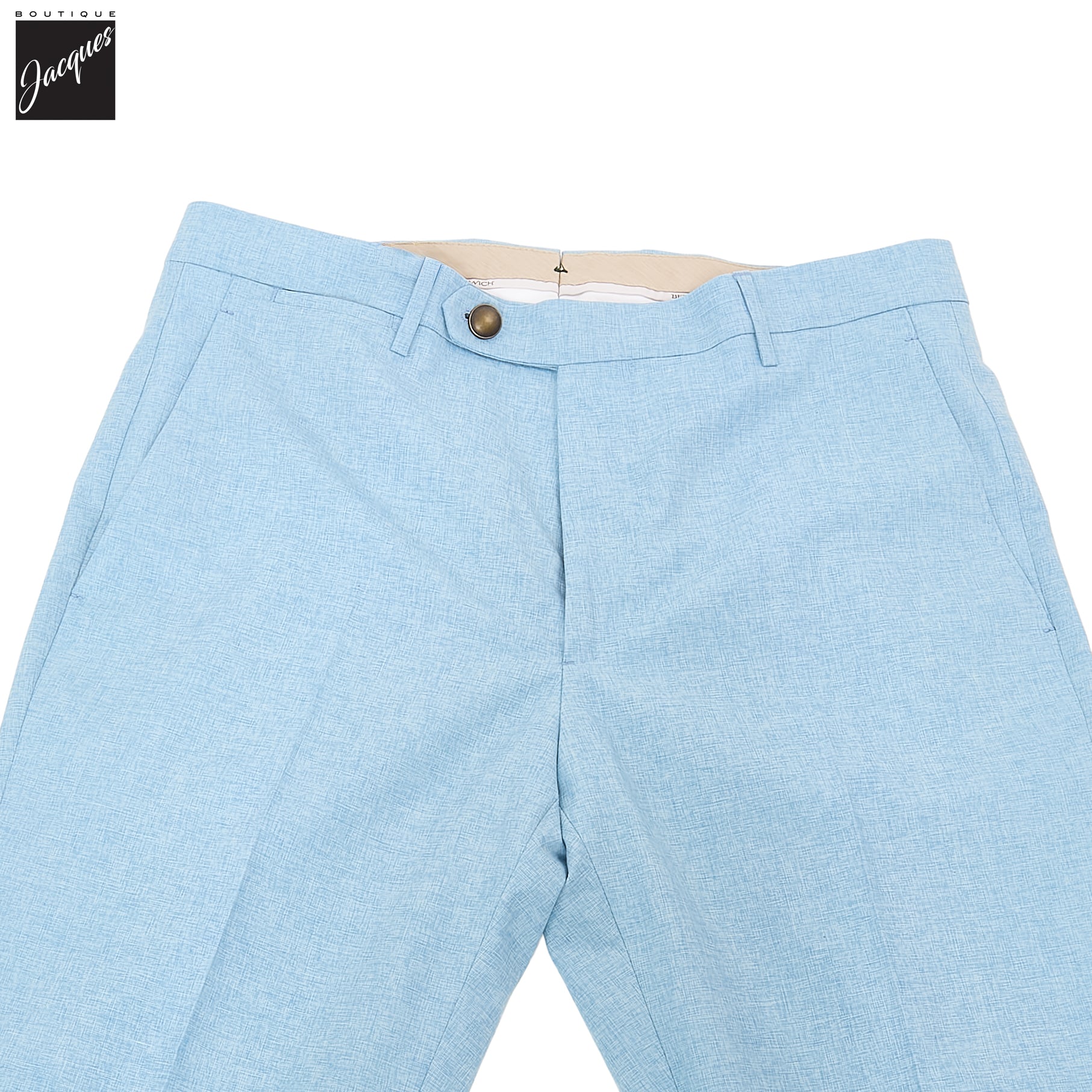 Sky Blue Wool/Cotton/Silk Micro-Effect Vulcano Trouser - Berwich - Boutique Jacques International