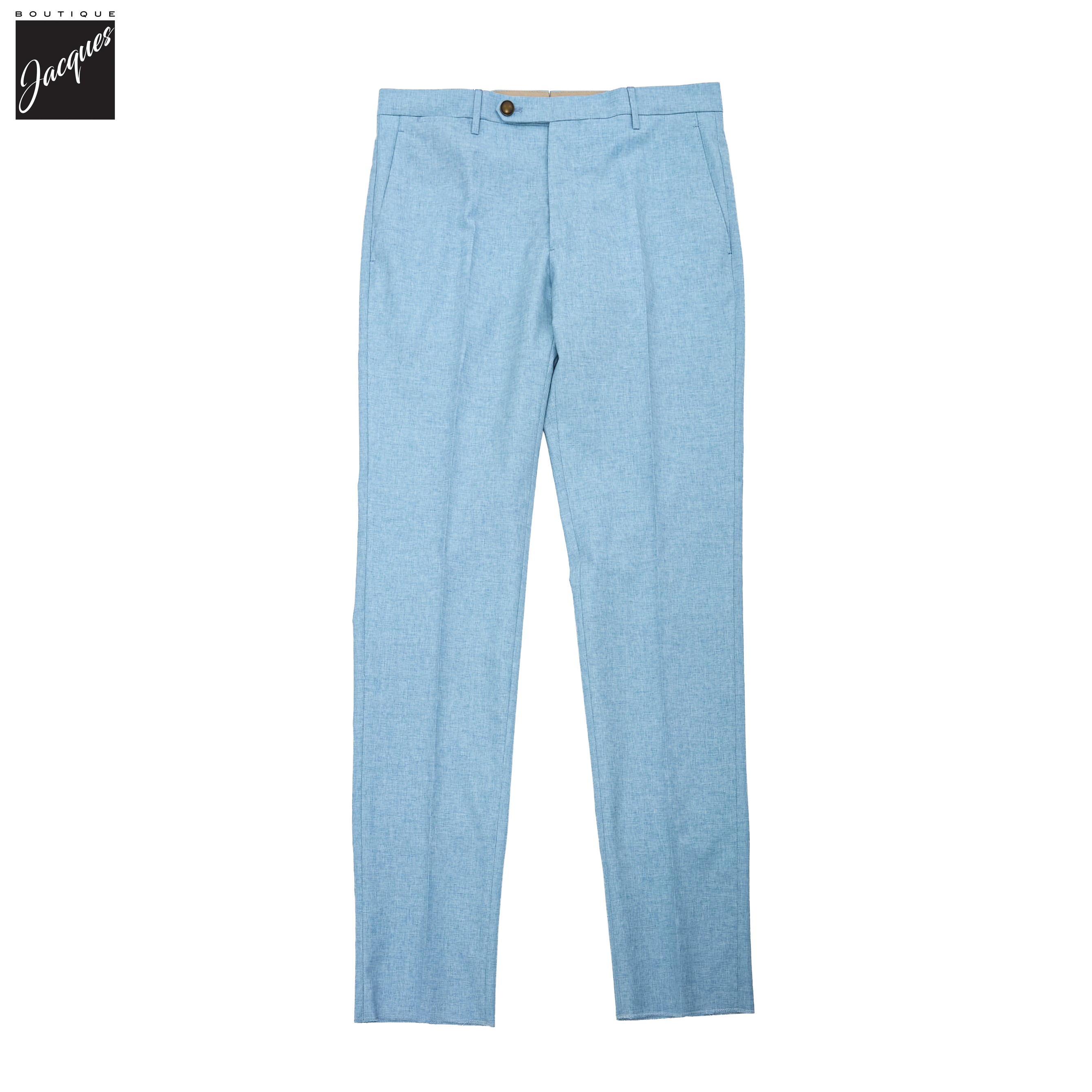 Sky Blue Wool/Cotton/Silk Micro-Effect Vulcano Trouser - Berwich - Boutique Jacques International