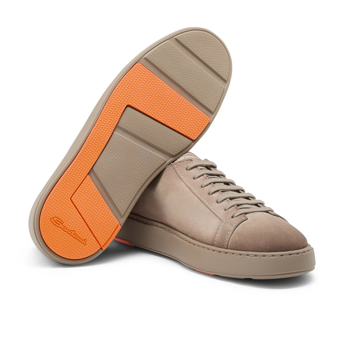 Taupe Suede Godfrey Lace Up Sneakers - Santoni