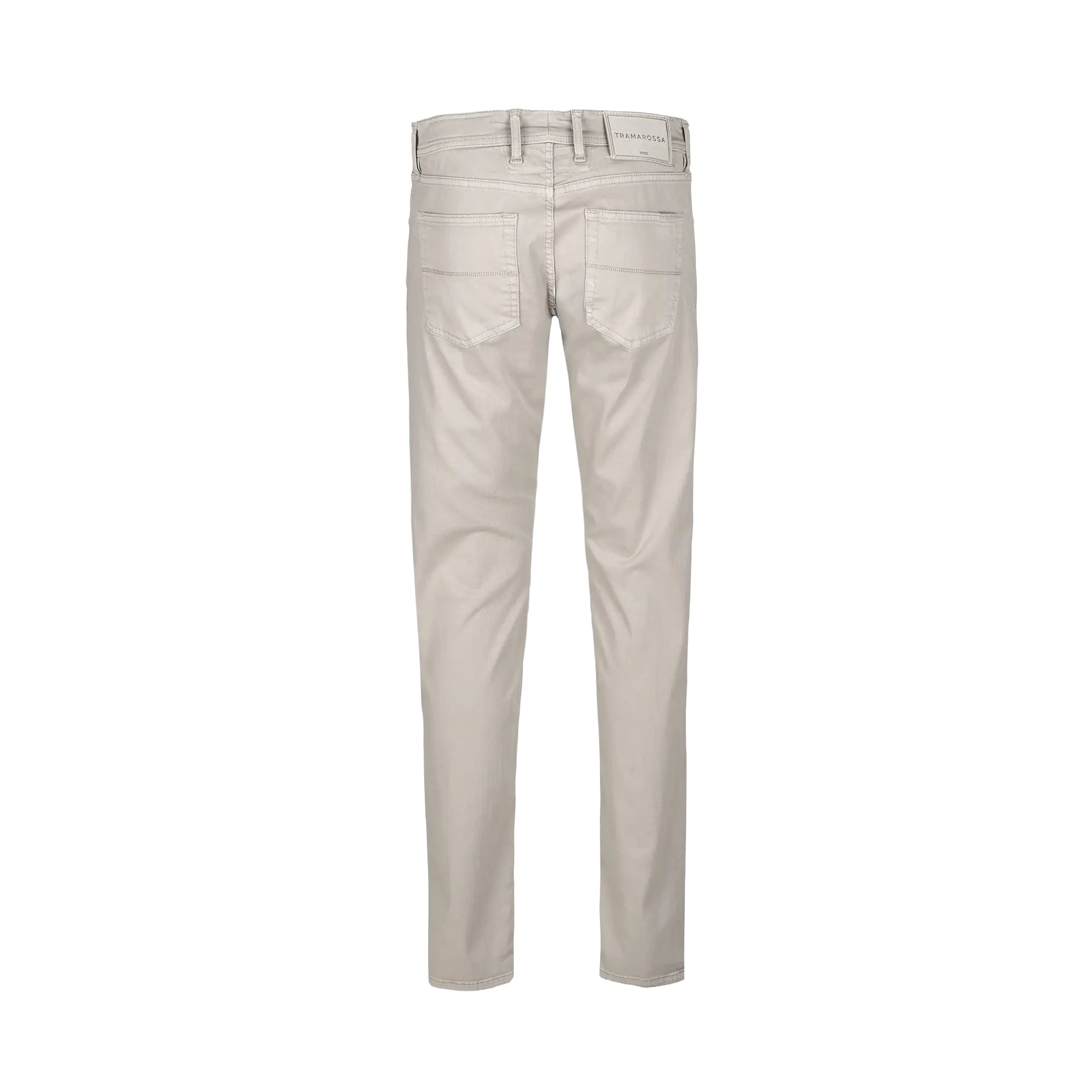 Sea Foam Taupe Soft Dye Leonardo Slim Super-Stretch Five Pocket Pants - TRAMAROSSA