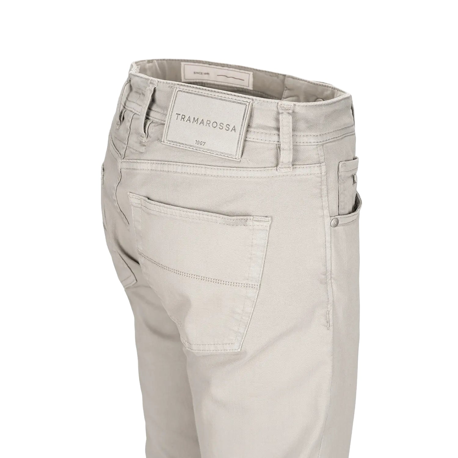Sea Foam Taupe Soft Dye Leonardo Slim Super-Stretch Five Pocket Pants - TRAMAROSSA