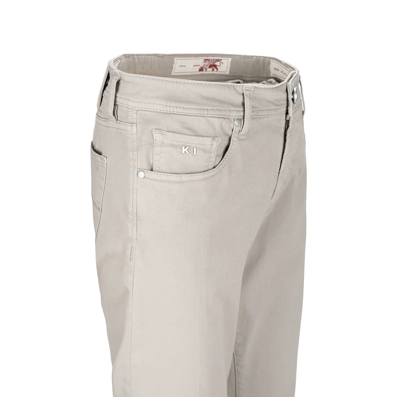 Sea Foam Taupe Soft Dye Leonardo Slim Super-Stretch Five Pocket Pants - TRAMAROSSA