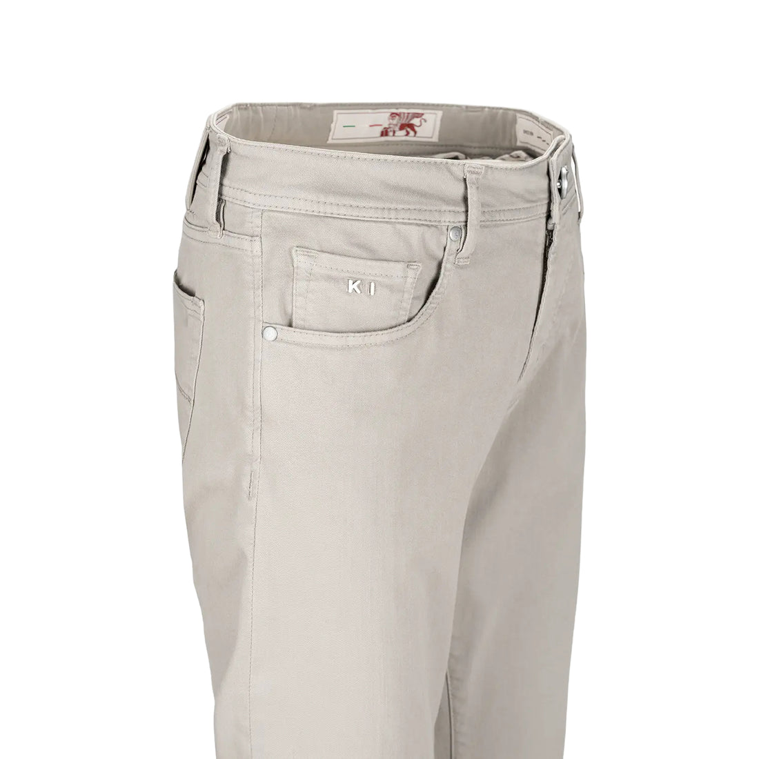 Sea Foam Taupe Soft Dye Leonardo Slim Super-Stretch Five Pocket Pants - TRAMAROSSA