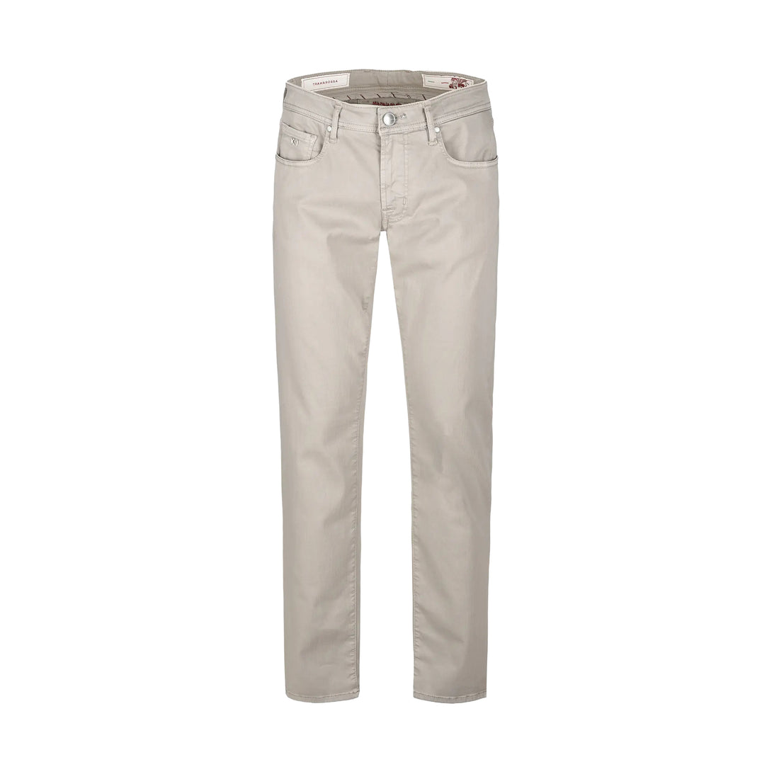 Sea Foam Taupe Soft Dye Leonardo Slim Super-Stretch Five Pocket Pants - TRAMAROSSA