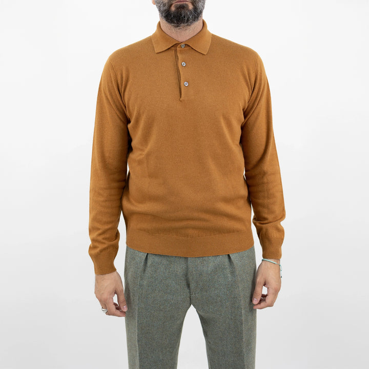 Caramel Brown Royal Merino Wool Polo Shirt - FILIPPO DE LAURENTIIS