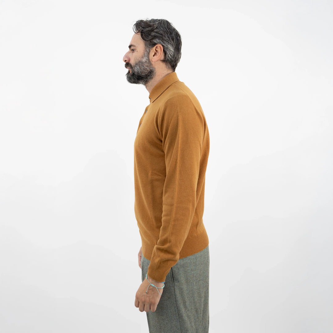Caramel Brown Royal Merino Wool Polo Shirt - FILIPPO DE LAURENTIIS