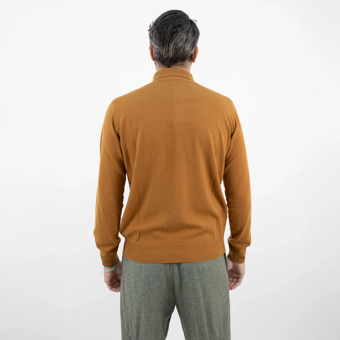 Caramel Brown Royal Merino Wool Polo Shirt - FILIPPO DE LAURENTIIS
