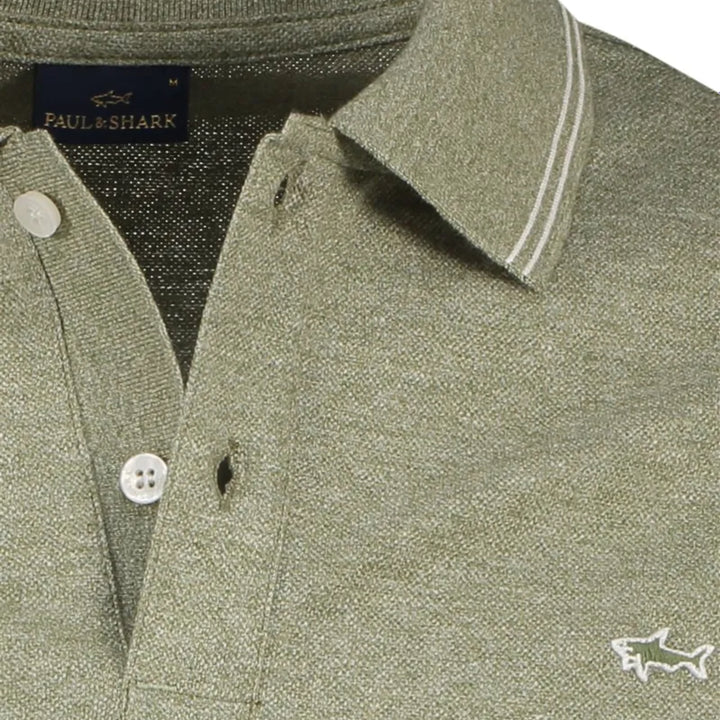 Sage Green Melange Cotton Polo Shirt - PAUL & SHARK