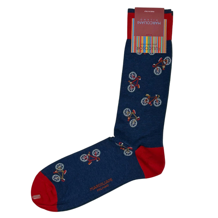 Denim Blue Bike Motif Pima Cotton Mid-Calf Socks - Marcoliani - Boutique Jacques International