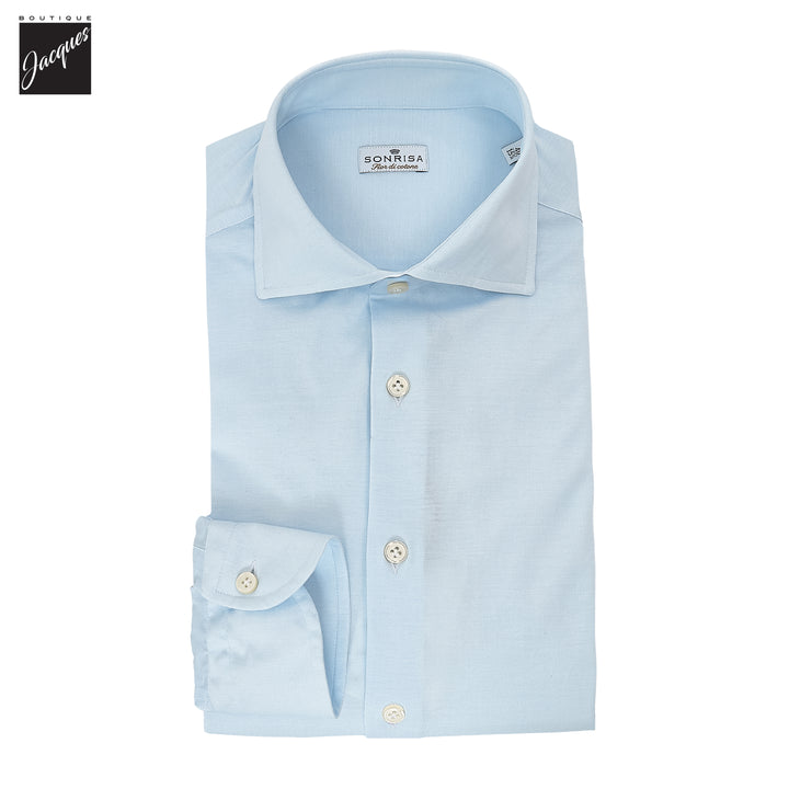 Soft Blue Knit Cotton Modern Fit Casual Shirt - SONRISA - Boutique Jacques International
