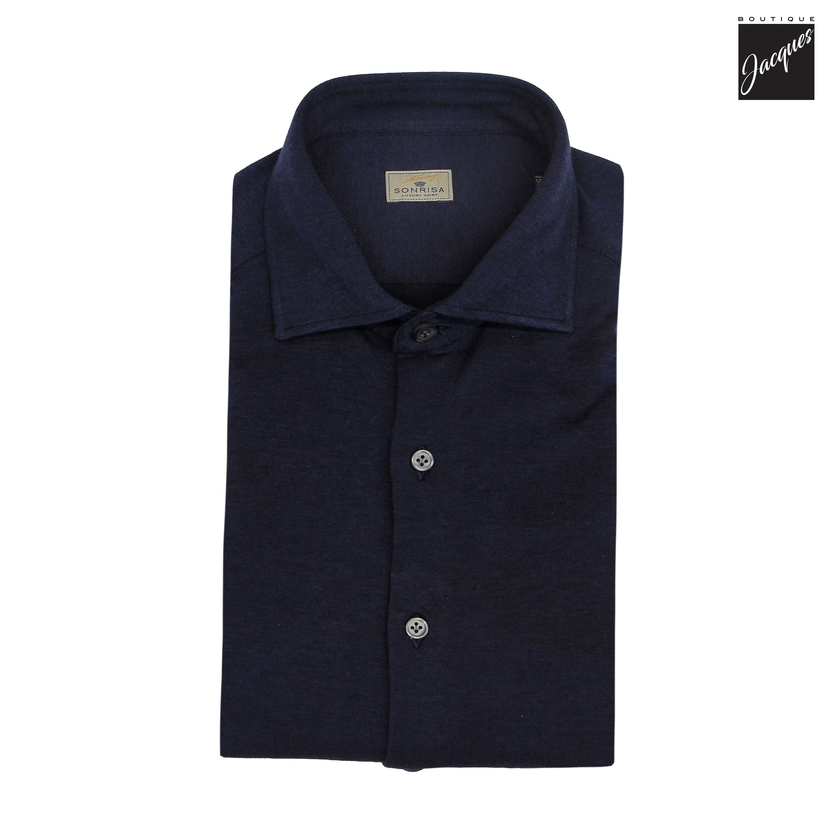Navy Blue Solid Lux Cotton-Lyocell Jersey Stretch Casual Shirt - SONRISA