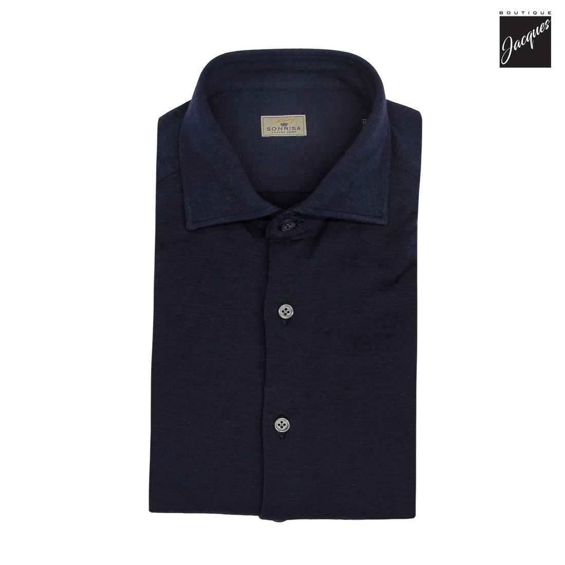 Navy Blue Solid Lux Cotton-Lyocell Jersey Stretch Casual Shirt - SONRISA