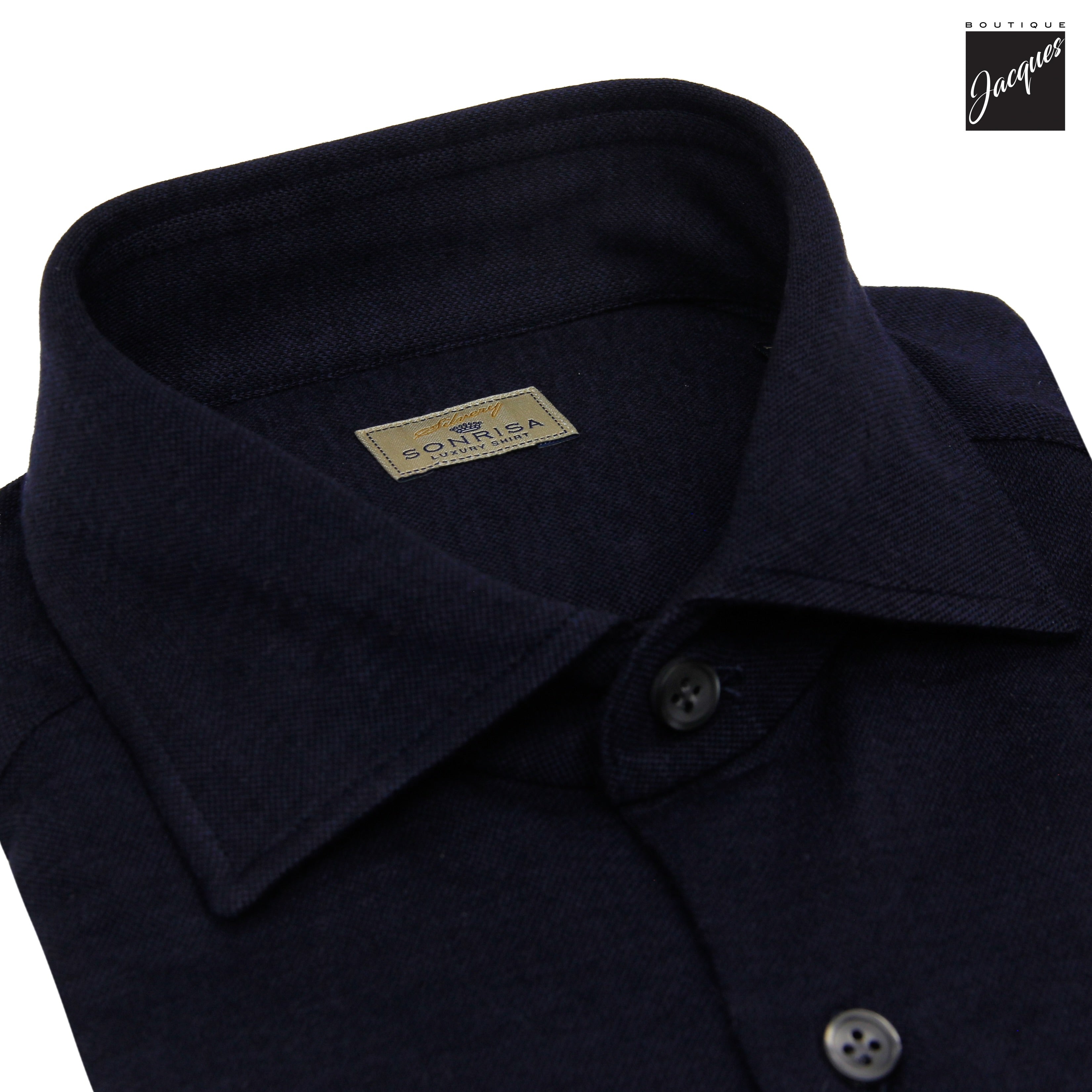 Navy Blue Solid Lux Cotton-Lyocell Jersey Stretch Casual Shirt - SONRISA