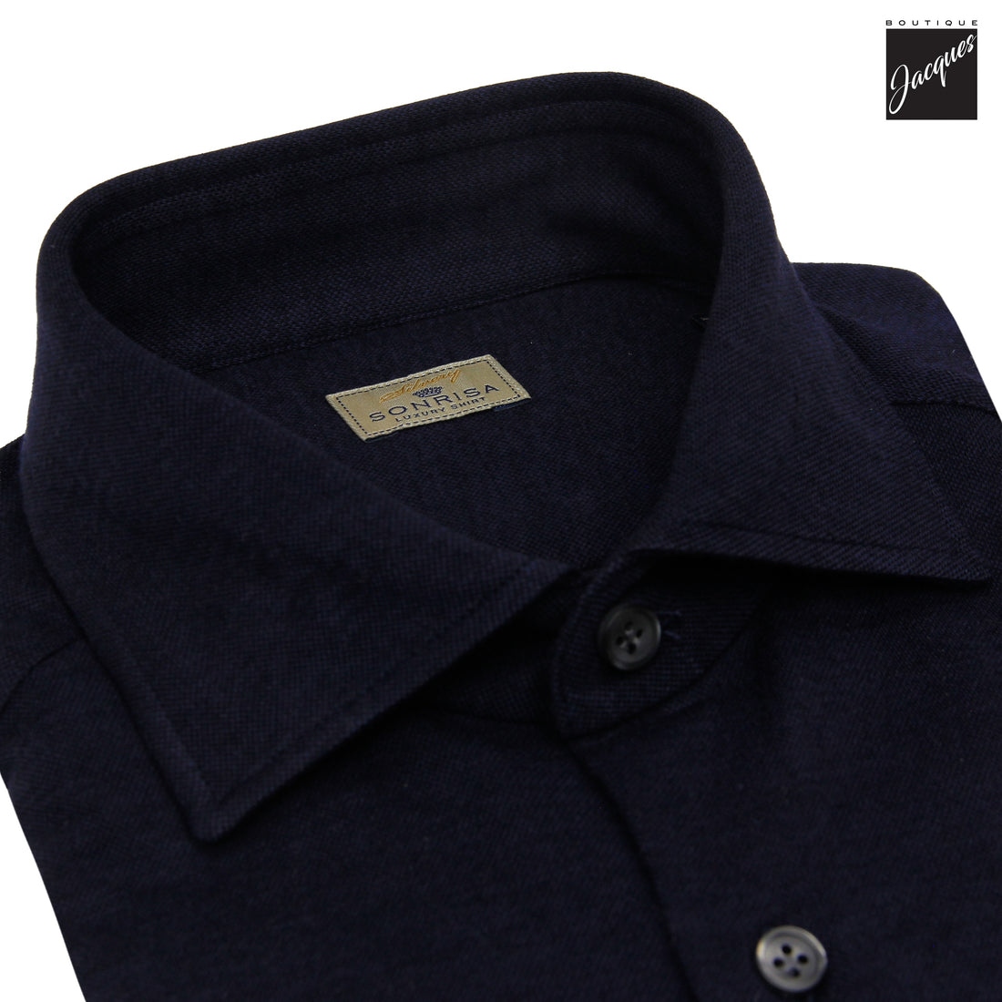 Navy Blue Solid Lux Cotton-Lyocell Jersey Stretch Casual Shirt - SONRISA
